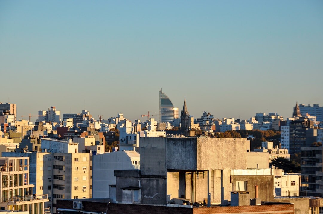 Skyline view of Montevideo at sunset